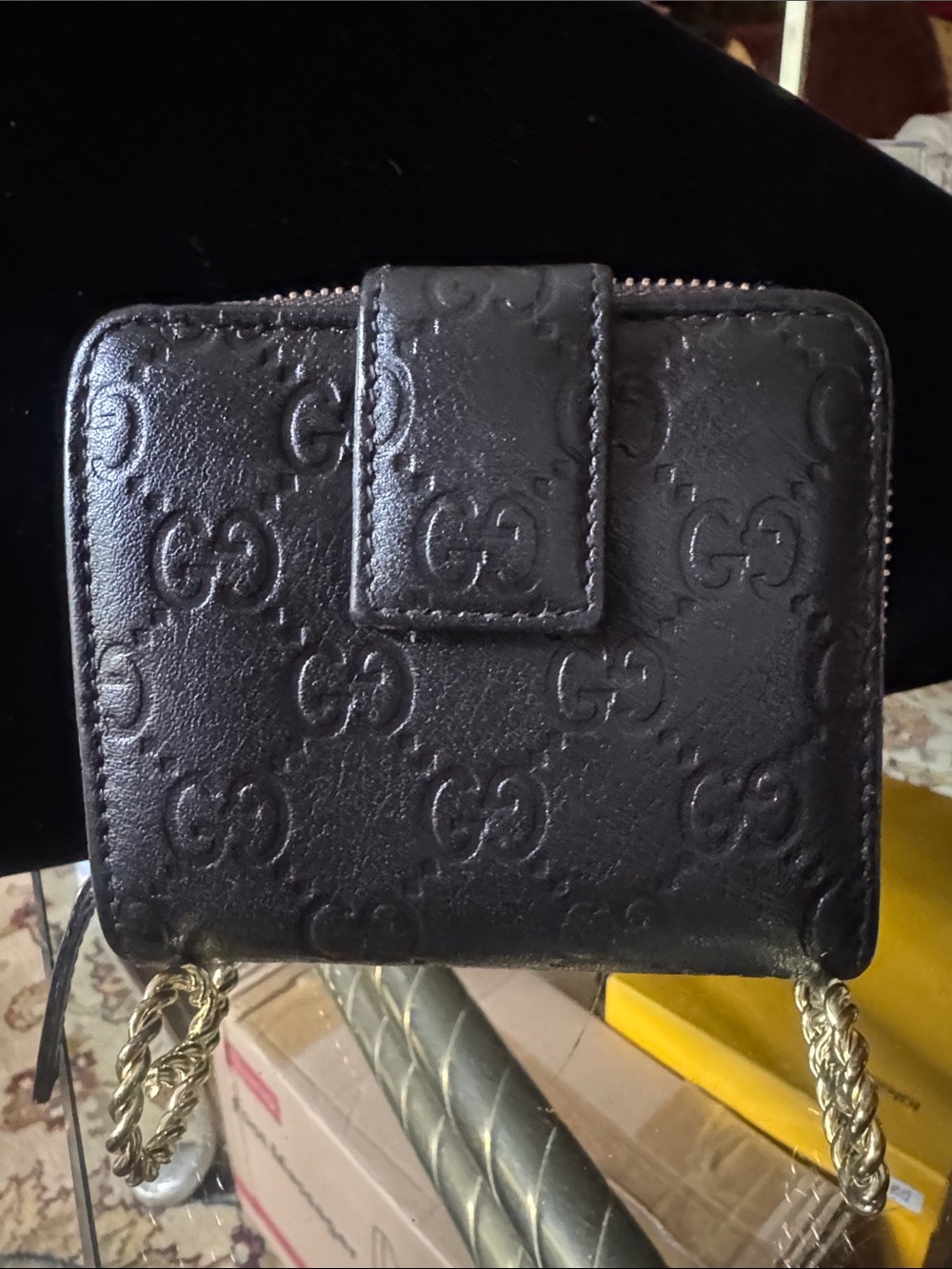 Gucci Black Embossed GG Leather Compact Wallet